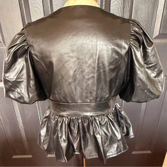 English Factory Black Faux Leather Peplum Top L - Picture 11 of 15